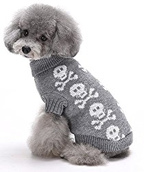 MaruPet Christmas Dog Ribbed Knit Sweater Knitwear Turtleneck Toxic Kintted Doggie Halloween Hoodies Apparel for Small Dog Gray L