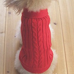 Tangpan Turtleneck Classic Straw-Rope Pet Dog Sweater Apparel (Red,M)