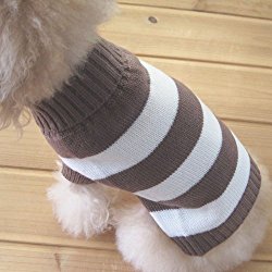 Turtleneck Stripes Pet Clothes Dog Wool Classic Sweaters (Brown&White Stripe, M)
