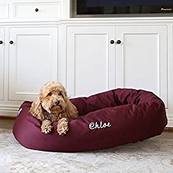 Personalized Majestic Pet Bagel Dog Bed – Machine Washable – Soft Comfortable Sleeping Mat – Durable Bedding Supportive Cushion Custom Embroidered – available replacement covers – Large Burgundy