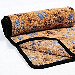 Soft Blanket Coral Fleece Warm Bed Mat Paw Print For Small Pet – KailianÃ’Â-Brown-L by Kailian