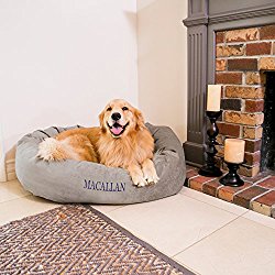 Personalized Majestic Pet Bagel Dog Bed – Machine Washable – Soft Comfortable Sleeping Mat – Durable Supportive Cushion Custom Embroidered – available replacement covers – Small Silver Grey