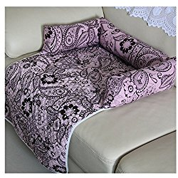 Saymequeen Flower Print Pet Mattress Dog Sofa Bed Cat Puppy Car Seat Cover (L: 55.11×27.55×4.72″, coffee)