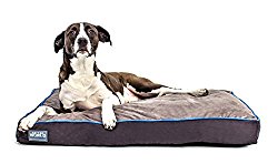 Better World Pets 5-Inch Thick Waterproof Orthopedic Memory Foam Dog Bed with 180 GSM Removable Washable Cover, Medium (36″ x 24″ x 5″) (Dogs 20-60 lbs.), Grey with Ocean Blue trim