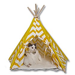 MY MARKET Yellow Stripe Pet Teepee Indian Tents Wood Canvas Tipi