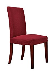 Chunyi Jacquard Polyester Spandex Small Checks Dining Chair Covers Solid Slipcovers(4Piece, Wine)