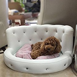 Dog Bed Princess Tactic Vip Bichon Diamond Puppy Kennels Bed Washable Leather Summer Pet Sofa Luxury white