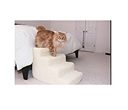 Pet Stairs Petstairz 4 Step High Density Foam Pet Step and Pet Stair with Beige Removable and Washable High Curly Pile Shearling Cover for Pets up to 50 Lbs.