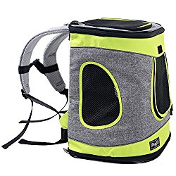 Petsfit 17″H x13″L x11″D Inches Comfort Dogs Carriers Backpack Grey And Green Trim,Hold Pets Up To 15 LBS,Go For A Walk, Hiking And Cycling