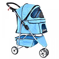 Eight24hours Blue Pet Stroller Cat Dog Cage 3 Wheels Stroller Travel Folding Carrier