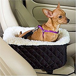 Meago Pet Dog Cat Console Car Seat Carrier with Safety Belt Booster for Small Pets,Black.