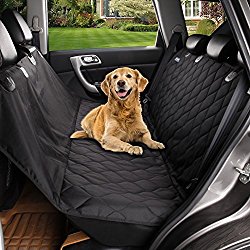 Acrabros Universal Fit Nonslip Waterproof Padded Quilted Convertible Hammock Dog Car Seat Covers with Extra Side Flaps, Black, 54″W x 58″L