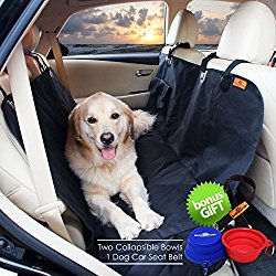 Dog Hammock Seat Cover for Cars & SUV with Side Flaps BARKNPURR PERFECT- Pet Waterproof Back Seat Rear Bench Protector with Non Slip Backing, Seat Anchors, Seat Belt & Latch Openings, Machine Washable