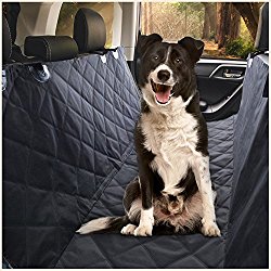 Ess & Craft Waterproof Pet Car Rear/Back Seat Cover, Hammock and Standard, Quilted, Triple Layered with Seat Belt Slots, Black