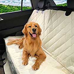 Luxury Pet Seat Cover for Car Seats – Hammock Style Cover Protects Car Back Seats from Dog Fur, Mud, Scratches – New Beige by Pet Magasin