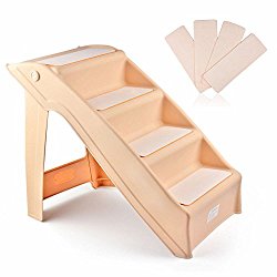 Folding Pet Stairs Dog Cat Step Ramp Ladder Large Portable for Tall Bed in Beige