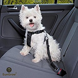 2 Snug and Secure Adjustable Sungrow Dog & Cat Seat Belts (19.6″ to 31.6″) – Hassle-free Universal Clip Feature Guarantees Safety of Pets : Comfortably Secures Pet while riding in a Car
