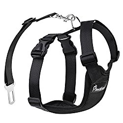 Pawaboo Dog Safety Vest Harness, Pet Dog Adjustable Car Safety Mesh Harness Travel Strap Vest with Car Seat Belt Lead Clip, Suitable for 11 lb-33 lb Dogs, BLACK