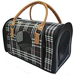 Radiant Pet Supplies Stylish Small Dog and Cat Portable Travel Carrier Hand Bag, Under the Seat Compatibility, Plaid Print