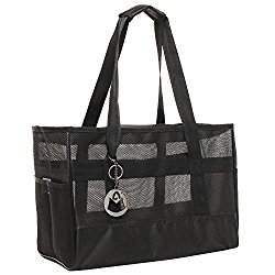 MG Collection Designer Inspired Black Soft Mesh Sided Dog and Cat Travel Pet Carrier Tote Hand Bag