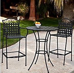 3 Piece Outdoor Bistro Set Bar Height -Black. This Traditional Patio Furniture is Stylish and Comfortable. Bistro Sets Compliment Your Patio, Deck Or Pool Area Perfectly. Patio Furniture Sets Of This Quality Last For Years.