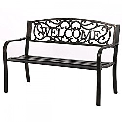50″ Patio Garden Bench Park Yard Outdoor Furniture Steel Frame Porch Chair