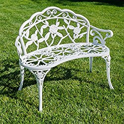 Belleze Cast Iron Antique Rose Style Design Outdoor Patio Garden Park Bench, White