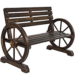 Best Choice Products Patio Garden Wooden Wagon Wheel Bench Rustic Wood Design Outdoor Furniture