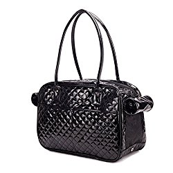 BETOP Mirror Surface Faux Leather Tote Purse Dog and Pet Carrier Travel Bag, Black