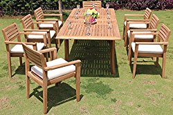 *Clearance* 9 Pc Grade-A Teak Wood Dining Set – 94″ Rectangle Table and 8 Montana Stacking Arm Chairs #WFDSMTb