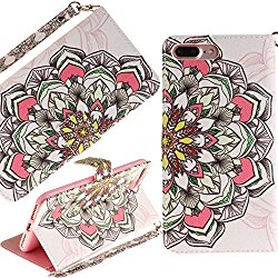 For iPhone 7 Plus Wallet Case, LefRight Lotus Style Design Magnetic Flip Closure PU Leather Stand Protective Cover