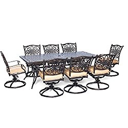 Hanover Traditions 9 Piece Dining Set with Eight Swivel Dining Chairs and a Large Dining Table, 84 x 42″