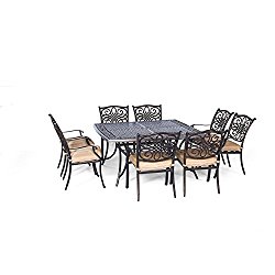 Hanover Traditions 9 Piece Square Dining Set with Stationary Dining Chairs and a Large Dining Table, 60 x 60″