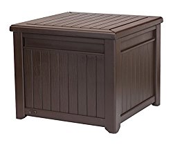 Keter Cube Wood-Look 55 Gallon All-Weather Garden Patio Storage Table or Bench