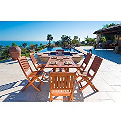 Malibu V189SET7 Eco-Friendly 7 Piece Wood Outdoor Dining Set with Foldable Chairs