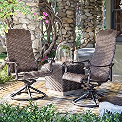 Outdoor Resin Wicker Dark Brown, Swivel Conversation Patio 3 Pieces Chat Set Is Perfect For Small Spaces