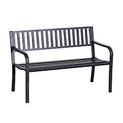 Outsunny 50″ Slatted Steel Decorative Patio Garden Park Bench