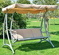 Outsunny Covered Outdoor Patio Swing Bench with Frame, Sand