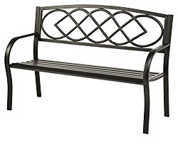 Plow & Hearth Celtic Knot Patio Garden Bench Park Yard Outdoor Furniture, Cast and Tubular Iron Metal, Powder Coat Black Finish, Classic Decorative Design, Easy Assembly 50 L x 17 1/2 W x 34 1/2 H