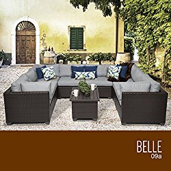 TK Classics Belle 9 Piece Outdoor Wicker Patio Furniture Set, Grey