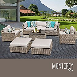 TK Classics Monterey 8 Piece Outdoor Wicker Patio Furniture Set 08a, Beige