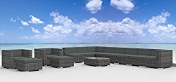 Urban Furnishing – NEWPORT 14pc Modern Outdoor Backyard Wicker Rattan Patio Furniture Sofa Sectional Couch Set – Charcoal