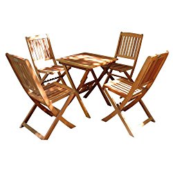 VIFAH V03SET2 Outdoor Wood 5-Piece Dining Set, Natural Wood Finish, 24 by 24 by 27-Inch