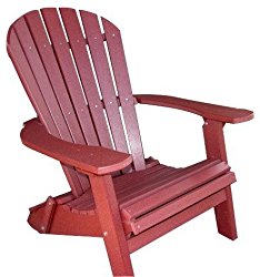 Phat Tommy Recycled Poly Resin Folding Deluxe Adirondack Chair – Durable and Patio Furniture, Dark Red