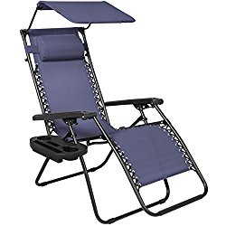 Best Choice Products Folding Zero Gravity Recliner Lounge Chair W/ Canopy Shade & Magazine Cup Holder-Navy Blue