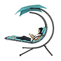 Best Choice Products Hanging Chaise Lounger Chair Arc Stand Air Porch Swing Hammock Chair Canopy Teal