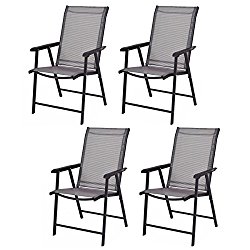 Giantex Set of 4 Outdoor Patio Folding Chairs Camping Deck Garden Pool Beach W/Armrest (Grey)
