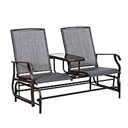 Outsunny 2 Person Outdoor Mesh Fabric Patio Double Glider Chair w/Center Table