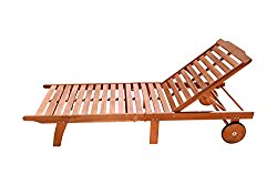 VIFAH V255 Outdoor Wood Single Chaise Lounge, Natural Wood Finish, 75 by 28 by 13-Inch