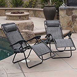 Belleze 2-Pack Zero Gravity Chairs Patio Lounge +Cup Holder/Utility Tray (Gray)